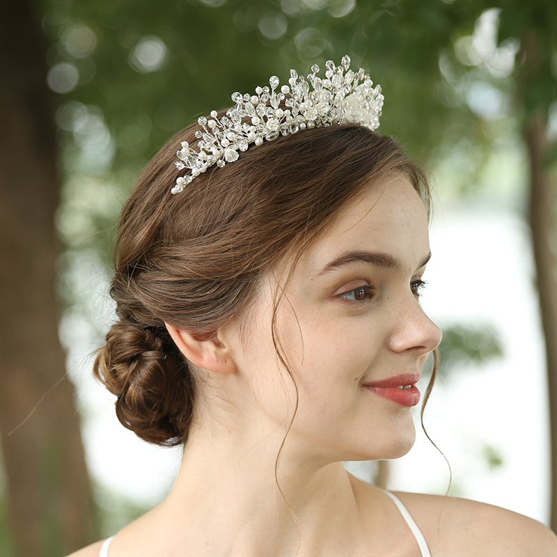 Elegant Handmade Crown Jewelry Headdress Wedding Crystal Hair Accessories Bridal Tiara For Women