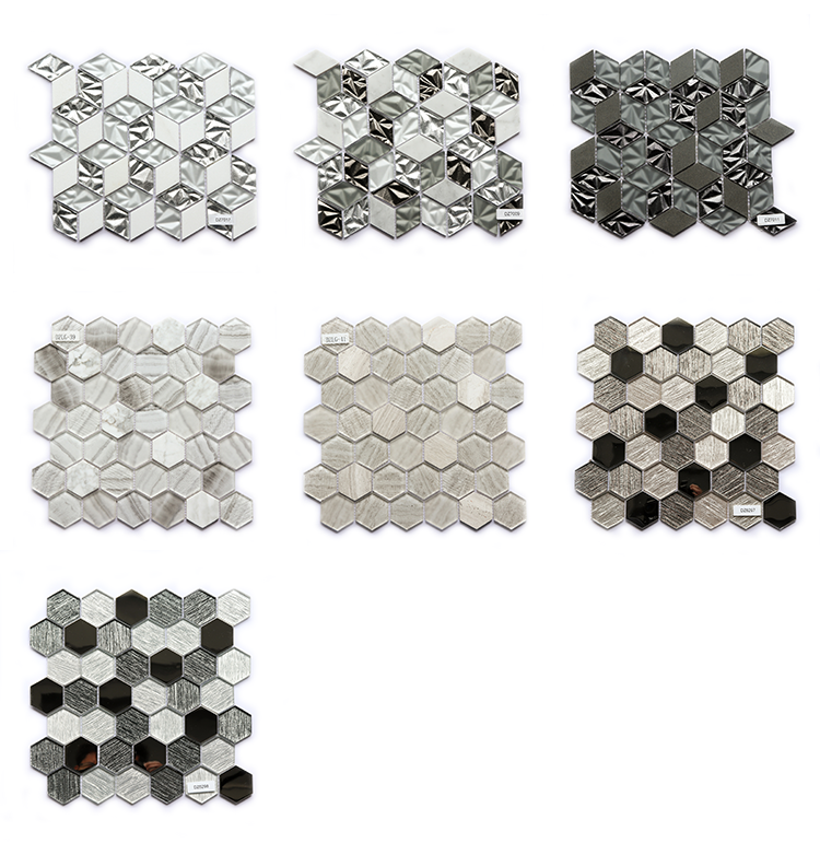 Bathroom Decor 300X300mm Glossy Glass Hexagon Mosaic Tile