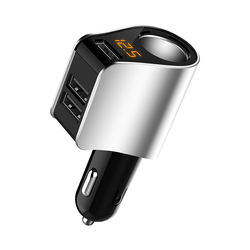 car charger extension cigarette lighter adapter socket splitter with 2 USB and voltage meter