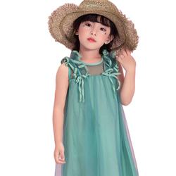 Girls shoulder bow mesh dress