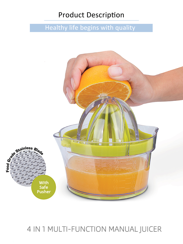 Amazon Hot Selling Fruit & Vegetable Tools 4 in 1multi Juicer press Manual Orange Squeezer with Measuring Cup