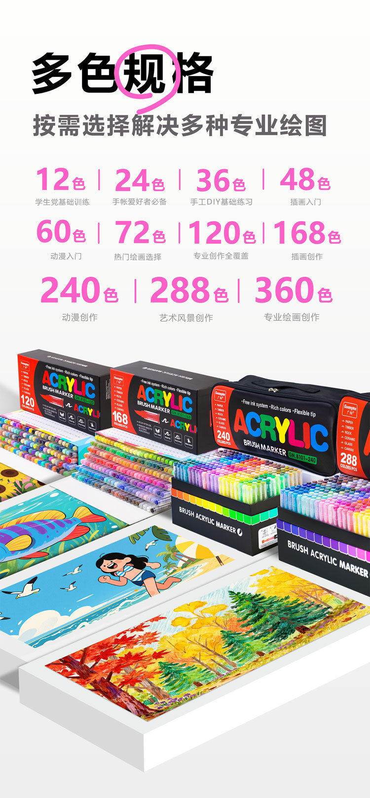 Guangna 8101 Acrylic Markers - 360 Colors for Artistic DIY
