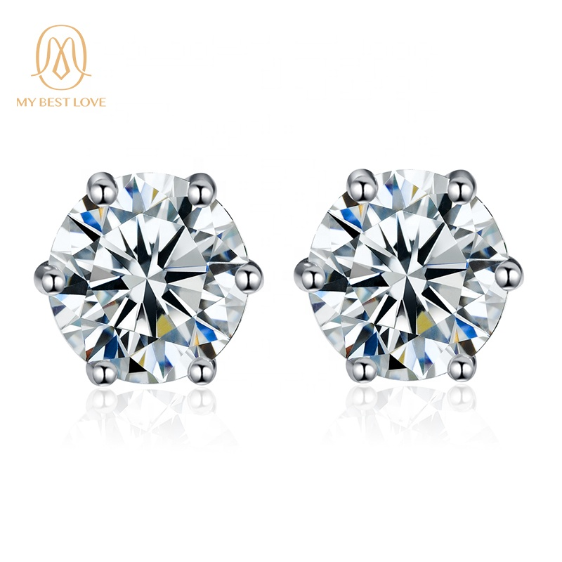 925 Sterling Silver Studs Set 1Ct Moissanite Diamond Earstuds Round DE VVS Moissanite Silver Earrings