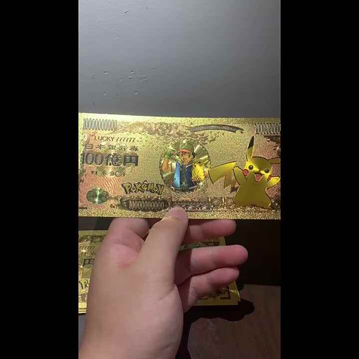 Japan Anime Pokemoned 10000 Yen Gold Foil Plated Metal Banknote 3D Shape  Pikachu Tickets Game Toys Cards Souvenir Gift