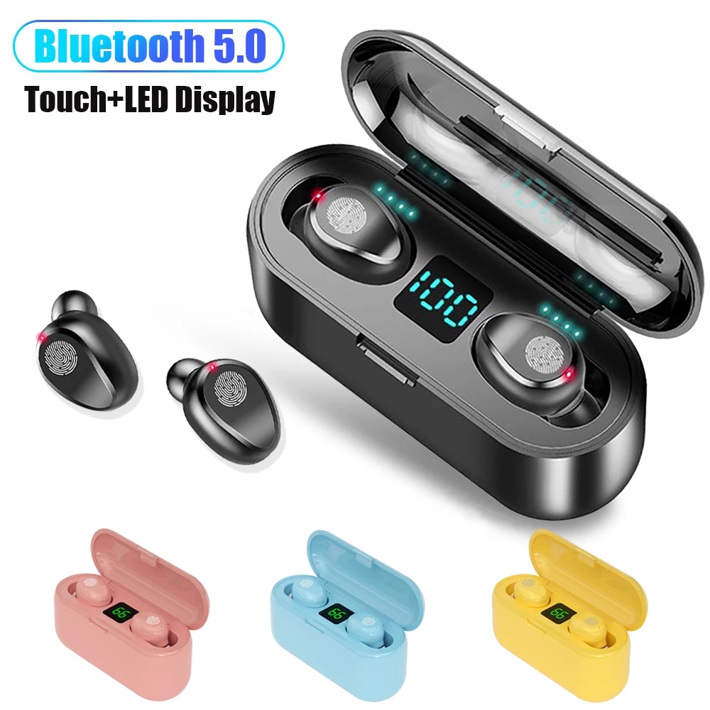 Colorful F9 TWS Wireless Earphones 5.0 Headphones Noise Cancelling HIFI Stereo LED Display Headset For Dropshipping