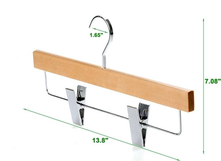 High Quality Custom Logo Natural Color Trouser Hangers Wooden Clip Hanger for Pants
