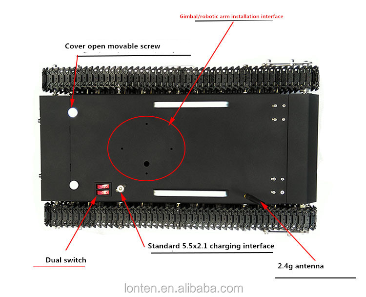 30KG Load WT-500S Crawler Remote Co<i></i>ntrol Robot Smart RC Robotic Tracked Tank RC Robot Car ba<i></i>se Chassis Tank me<i></i>tal CN;GUA LONTEN
