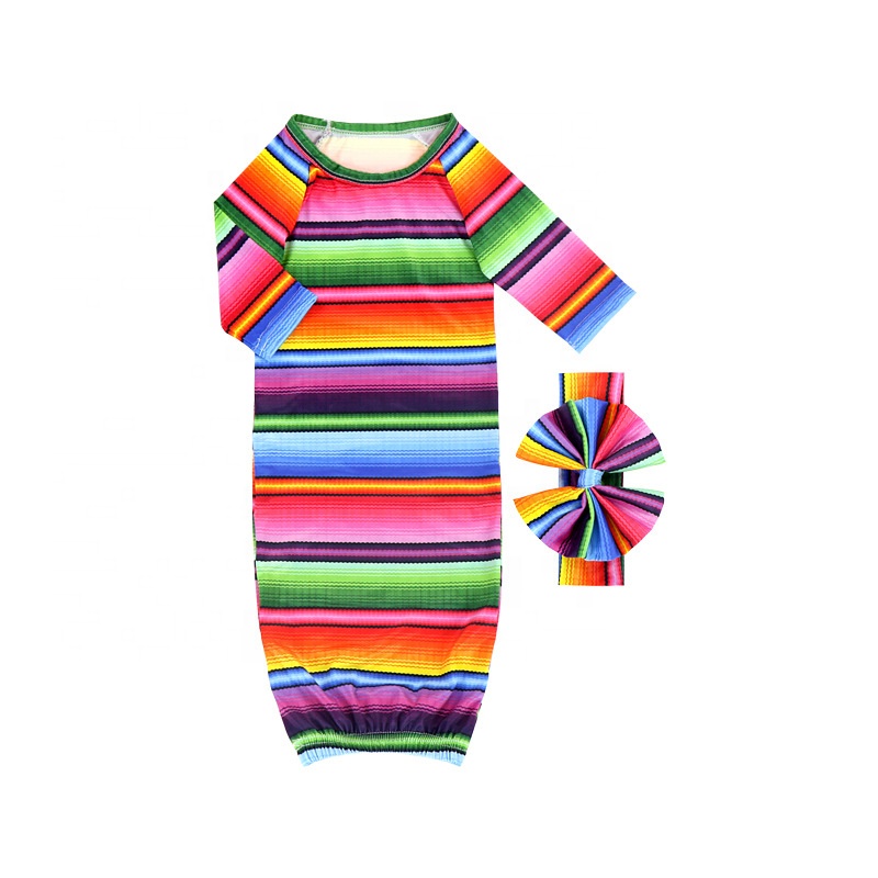 Новинка 2020 г., спальные мешки для новорожденных с длинным рукавом и бантом в радужную полоску