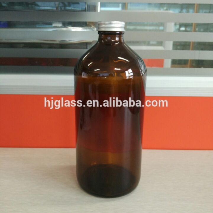 1000 мл фармацевтическая Янтарная стеклянная бутылка с металлической крышкой