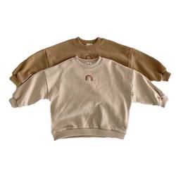 Hot Sale Winter Korean Version Simple Rainbow Embroidered Pattern Loose Hoodie