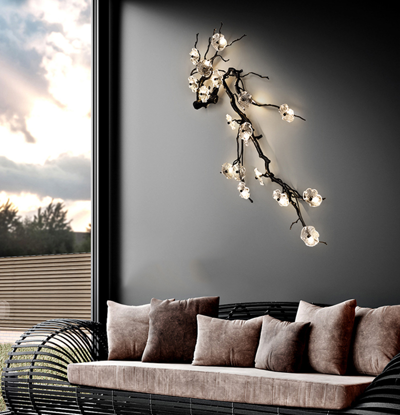 modern lobby decoration luxury glass large led black copper wall lamp