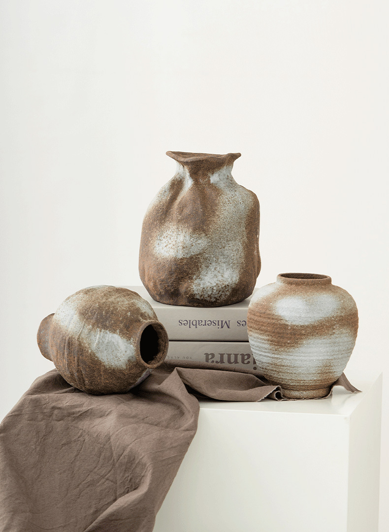 High-End Mottled Retro Wabi Sabi Style Ceramic Vase Hand-Sprayed