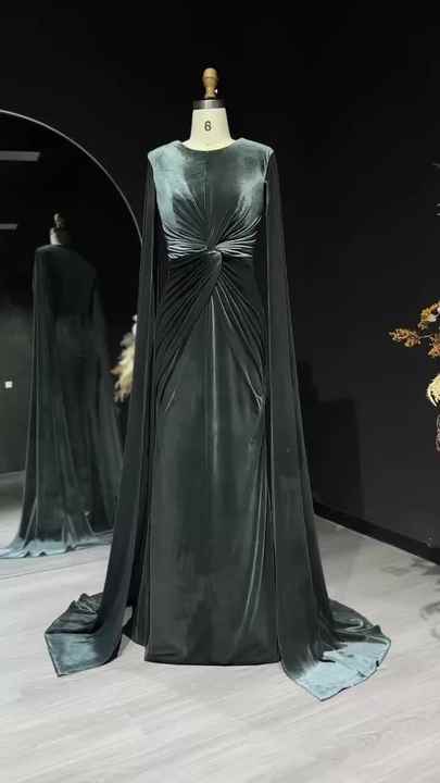 Sharon Said SF243 Elegant Green Velvet Evening Dress with Cape Sleeve  Wedding Formal Party Gown Prom Gowns Guest