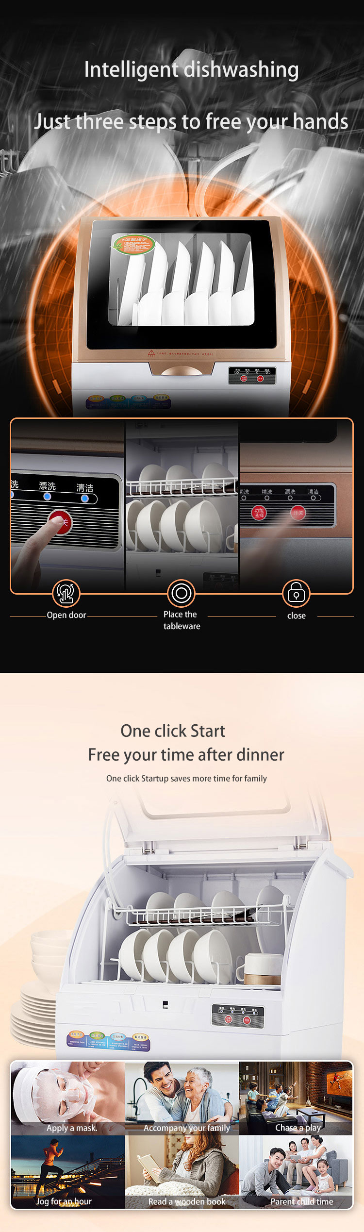 Household automatic desktop 6 sets of dishwashers, double drying, small dish washer home