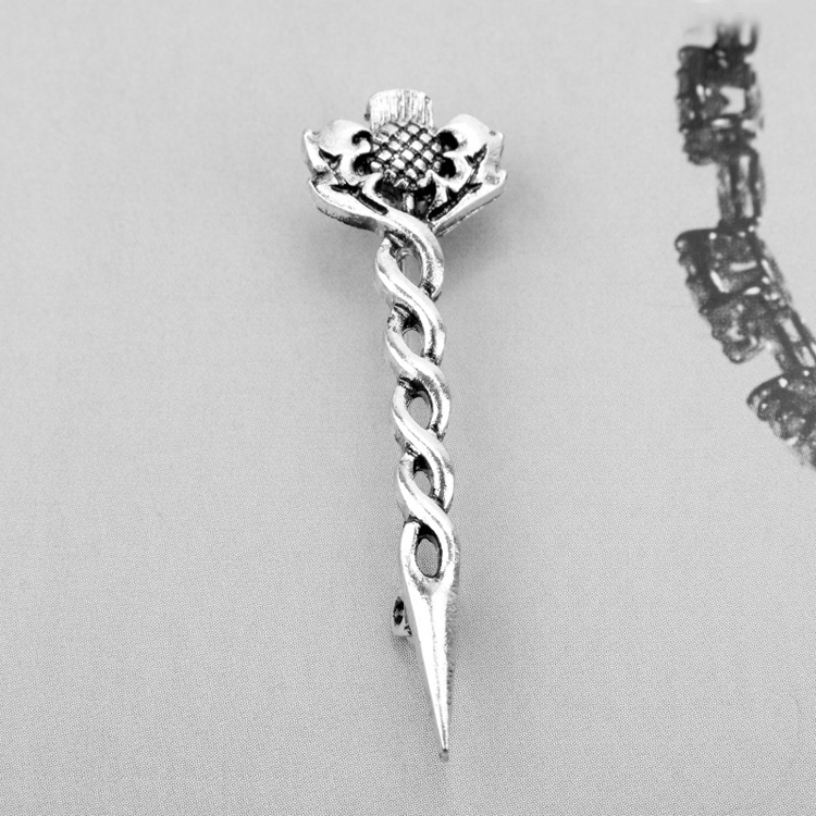 Silver Celtic Cross Scottish Thistle Sword Brooch Shawl Cloak Lapel Pin Viking