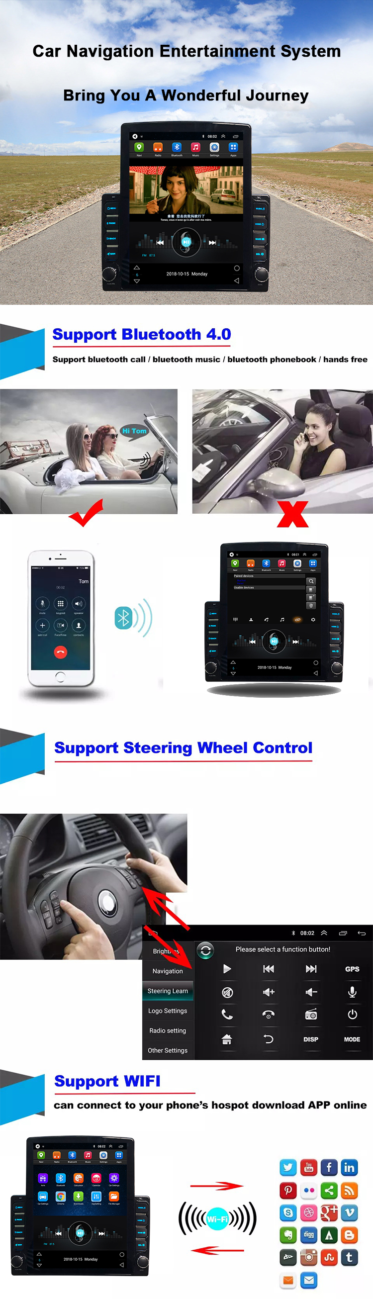 New 9.7 Inch Tesla Vertical Screen Car DVD Player 1+16G Android 9.0 Gps Navigation System Multimedia Car Video