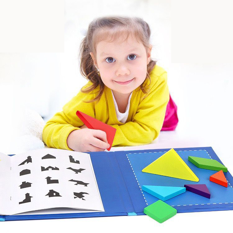 Обучающие материалы для детей, 7 шт., красочные магнитные игрушки, геометрическая форма, деревянная книга-головоломка tangram
