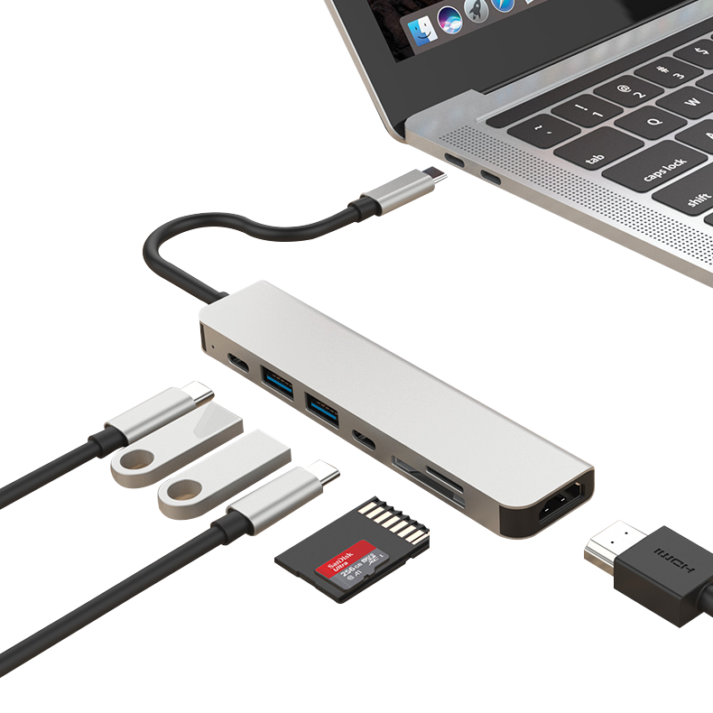 7 портов USB-C концентратор 7 в 1 SD/TF мультипорт алюминий USB 3,0 Тип C концентратор USB адаптер