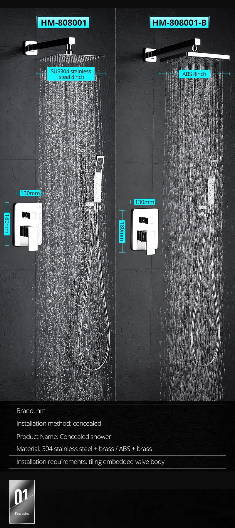 hm European Italian Style Square Bathroom Bath Exposed Thermostatic Bar Chrome SUS304 Shower Faucet Mixer Tap Taps Kits