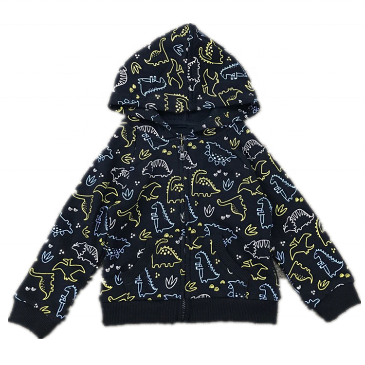 Толстовка с капюшоном для мальчиков на молнии с изображением мультяшного динозавра