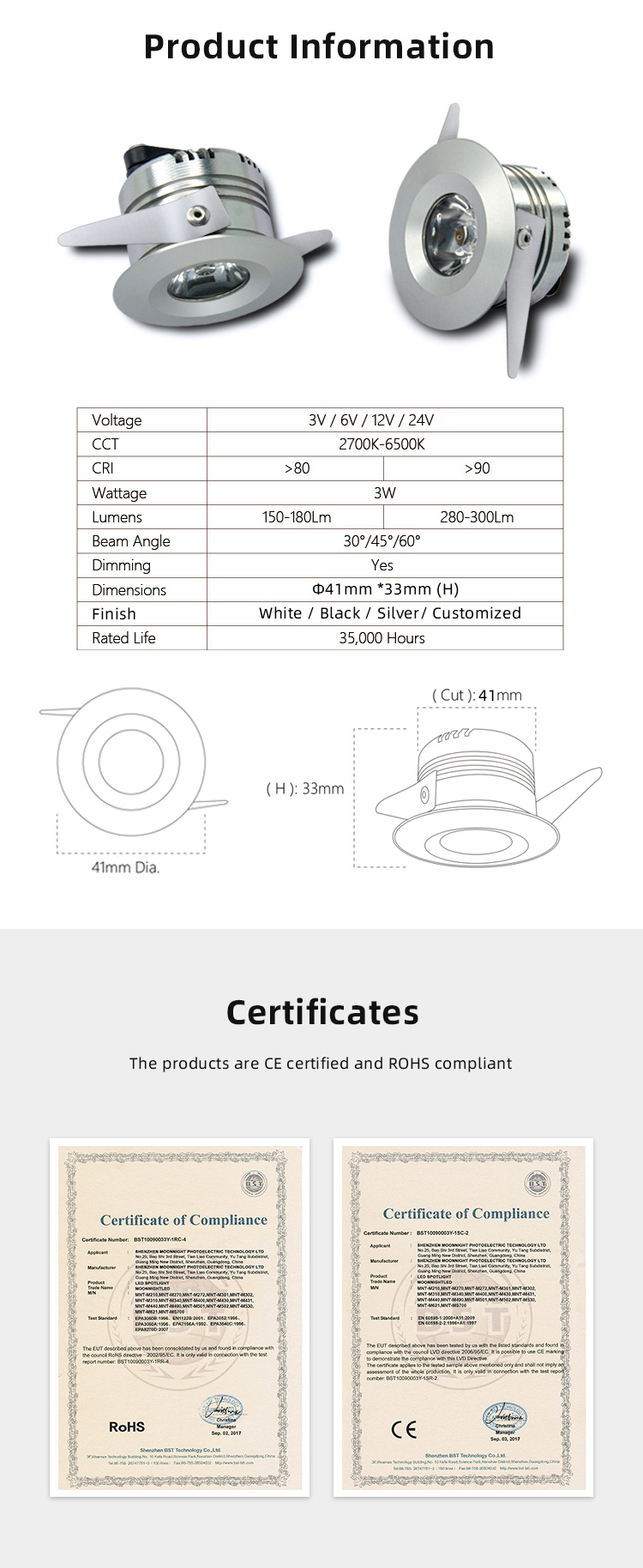 SAA Wholesales Housing Led Downlights Dimmable Newest Recessed 12v 3w Led Mini Spot Light Downlight