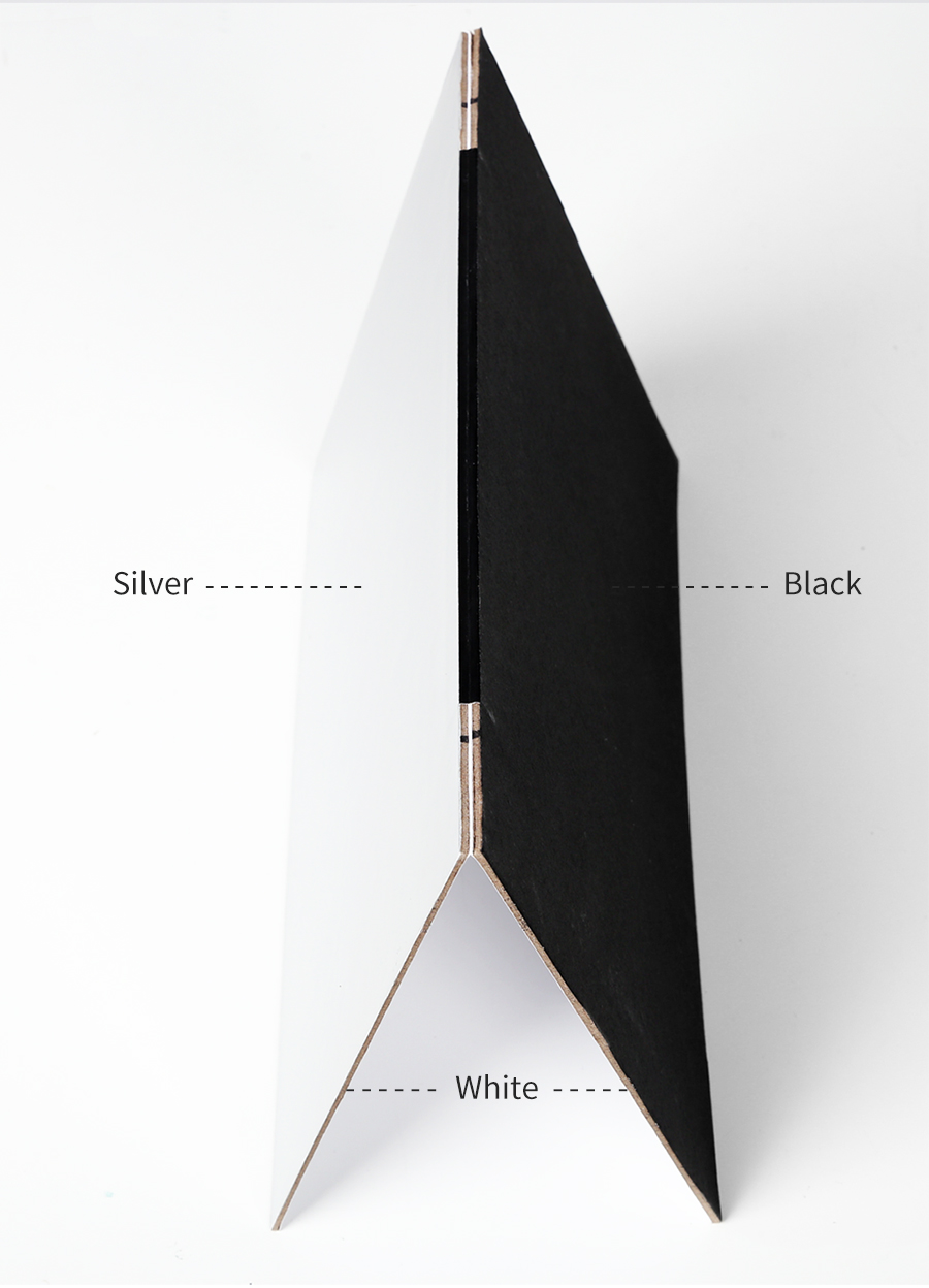 AMBITFUL 2pcs 21cm * 29.5cm Reflector Black Silver White Background Paper Portable Thick Folding Board for Studio Shooting Props