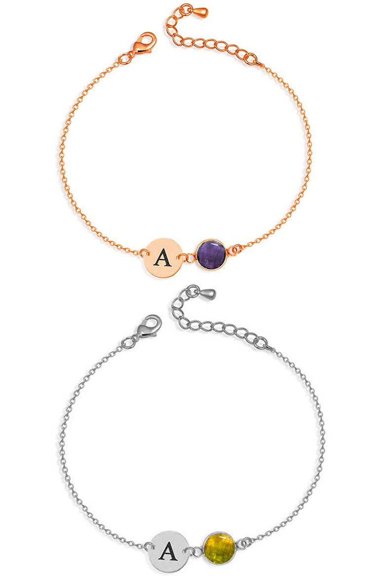 personalised women girls gift minimalist diy jewelry birthstone crystal 18k gold custom name plate bracelet