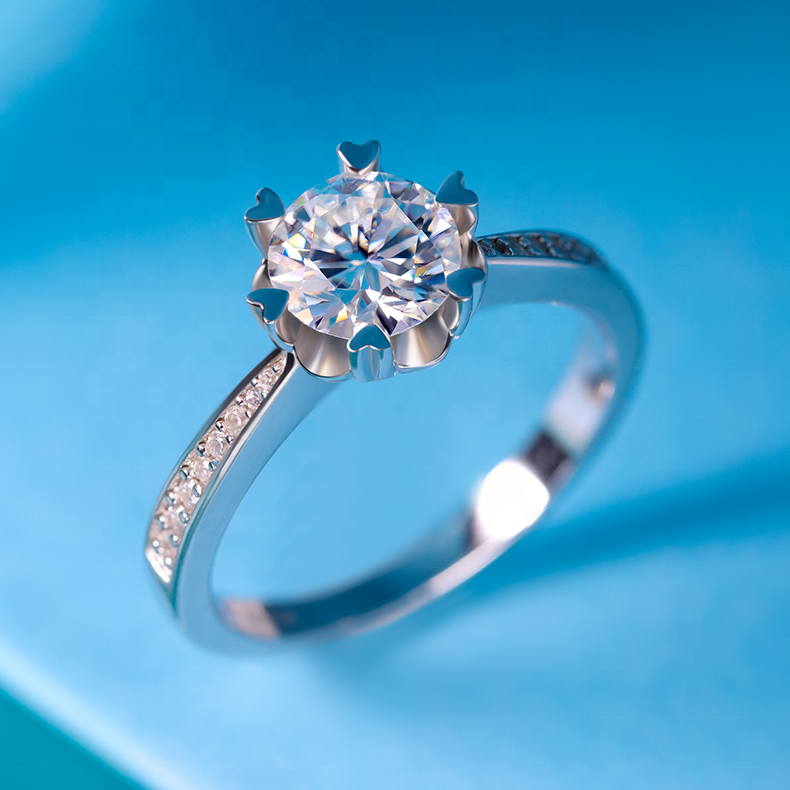 Hot Selling White DEF Color 925 Silver Stunning 1ct Gem Stone Moissanite Jewelry Ring