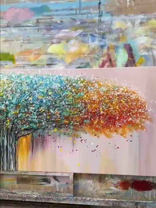 Abstraktes Baum Gemälde – Handgemaltes Ölbild Auf Leinwand, 75x150 Cm, Moderne Wald Wandkunst