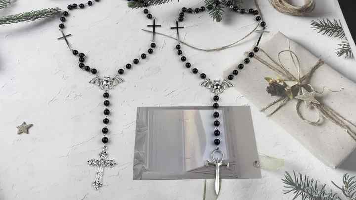 Vampire Ankh Rosary Necklace - Handmade Gothic Jewelry Gift with