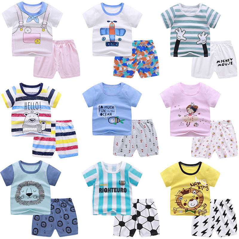 2021 Wholesale Cheap 2PCS Summer Children Kids Baby Clothes Sets for Boy and Girl 100% Cotton Short Sleeve Baby Clothing Sets