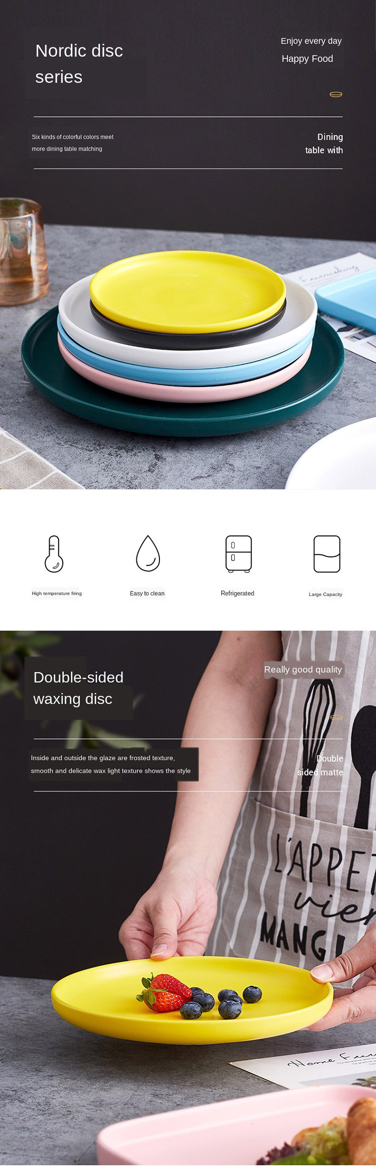 Modern Colorful Ceramic Tableware Round Plate Porcelain Hotel Dinnerware