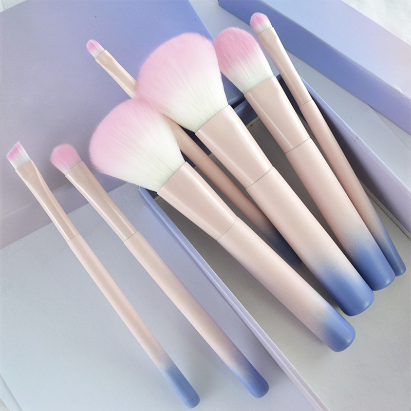 New arrival and beauty gradual change color 7pcs private label makeup brush set with hard paper box package