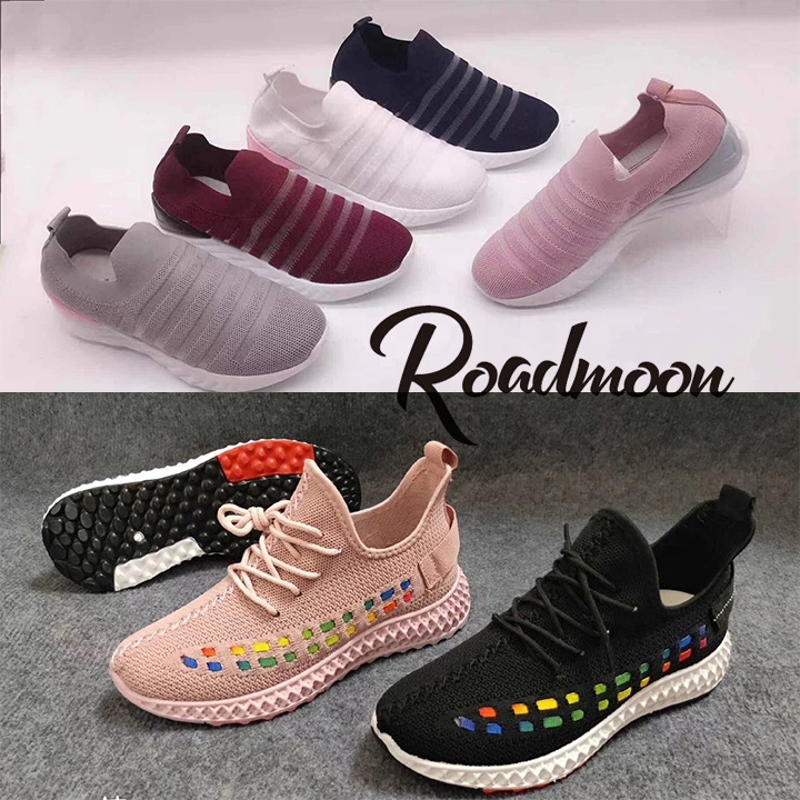 2018 fashion breathable lightweight flying woven running shoes for lady