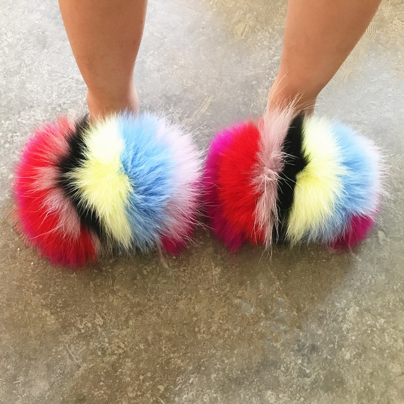 Детские шлепанцы, меховые женские тапочки, детские меховые шлепанцы, настоящие милые Шлепанцы из лисьего меха для мамы и меня