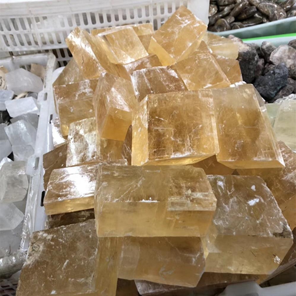 天然方解石石英水晶粗石黄色方解石立方体宝石民间工艺品蜂蜜方解石