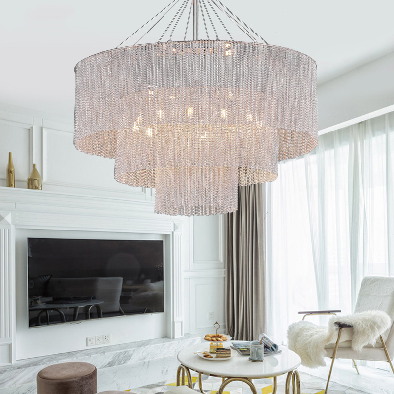 Post-Modern Light Aluminum Chain Tassels hotel Lobby moder Living Room Chandelier
