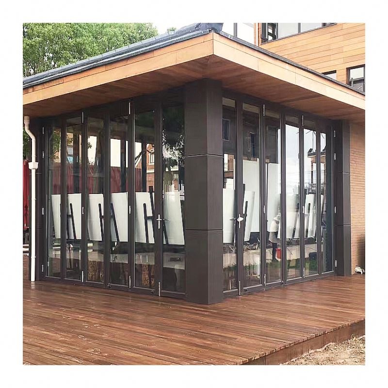 منخفضة e زجاج بانورامية الألومنيوم باب مزدوج الغلق الخارجي إعصار تأثير أبواب قابلة للطي كبيرة سوداء ثلاثية المزجج الصوت والدليل