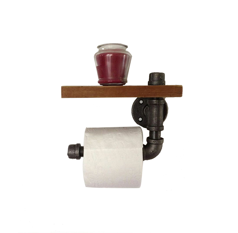 Держатель для туалетной бумаги с деревенский деревянный полка и чугуна с шаровидным графитом