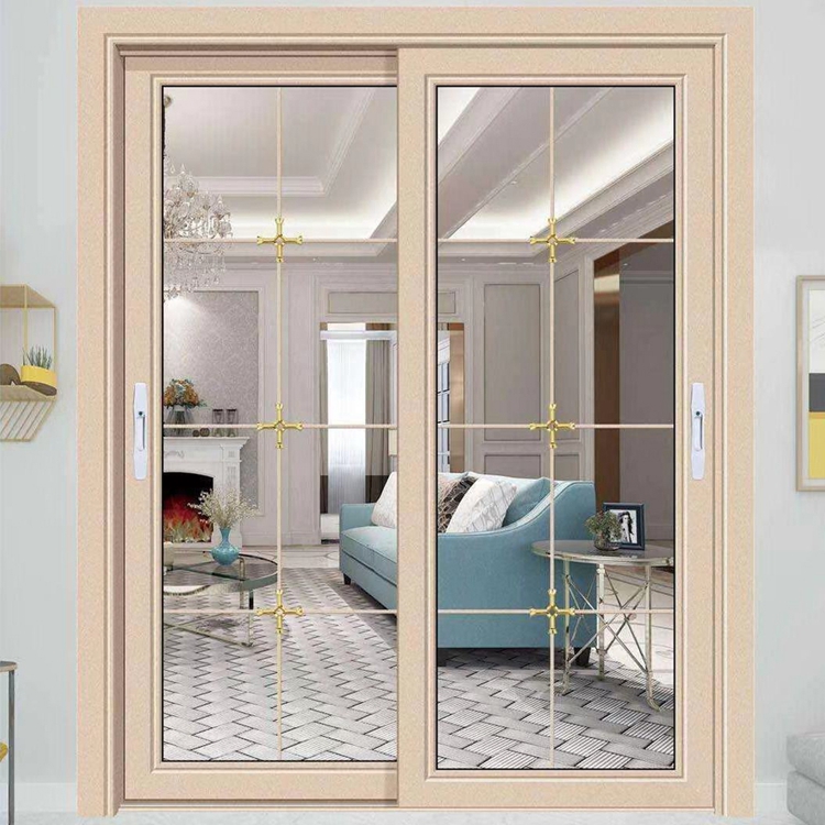Wood Grain Classic Living Room Interior Aluminum Sliding Door Frame