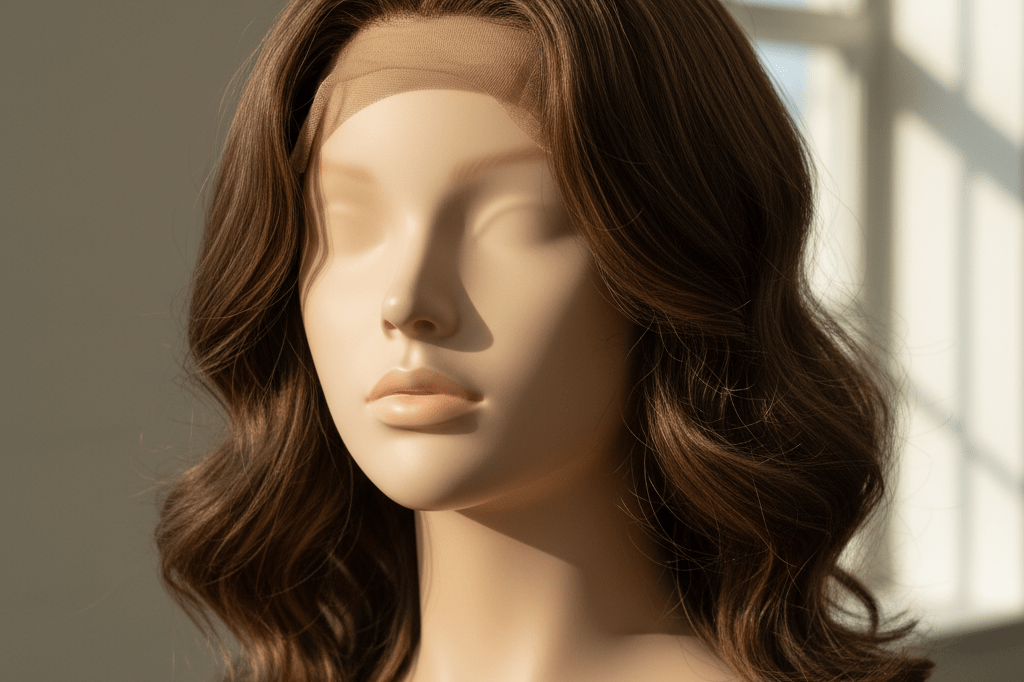 Close-up photo of a lifelike wig on a mannequin head under natural studio lighting, sparking conversations about visual authenticity in cinema