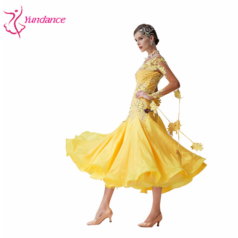 B-19543 Custom High Quality Ballroom Party Dress High-end Yellow Long Waltz Dance Dress Smooth Modern Dress For Competition