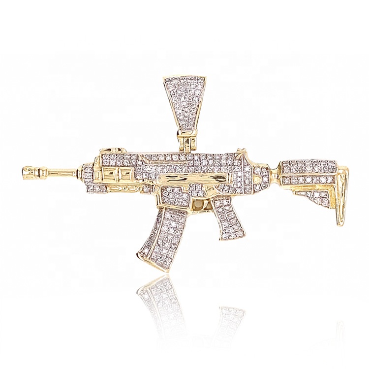 Customized Design 10K Solid Gold Mens Diamond Ak47 Gun look Moissanite Hip Pop Iced Out Pendant Jewelry