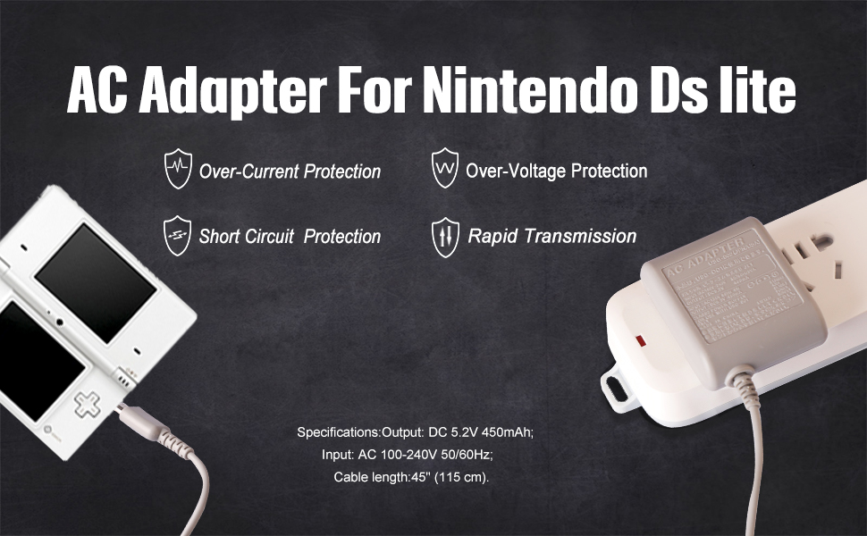 ニンテンドーDS Liteシステム用ACアダプター、電源充電器、壁掛け式