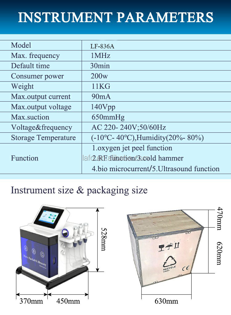 portable Hydro water dermabrasion facial machine / 5 in 1 multifunction skin face beauty instrument LF-836A