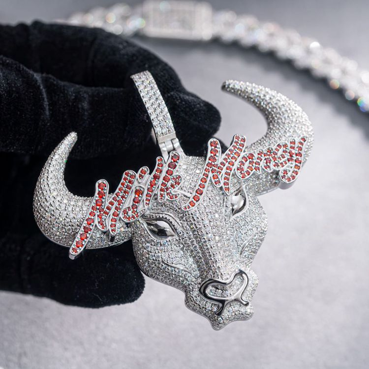 AAA Gems Wholesales Memorial Zodiac Animal Cow Pendant Moissanite Pendant Custom Mens Pendant Chain