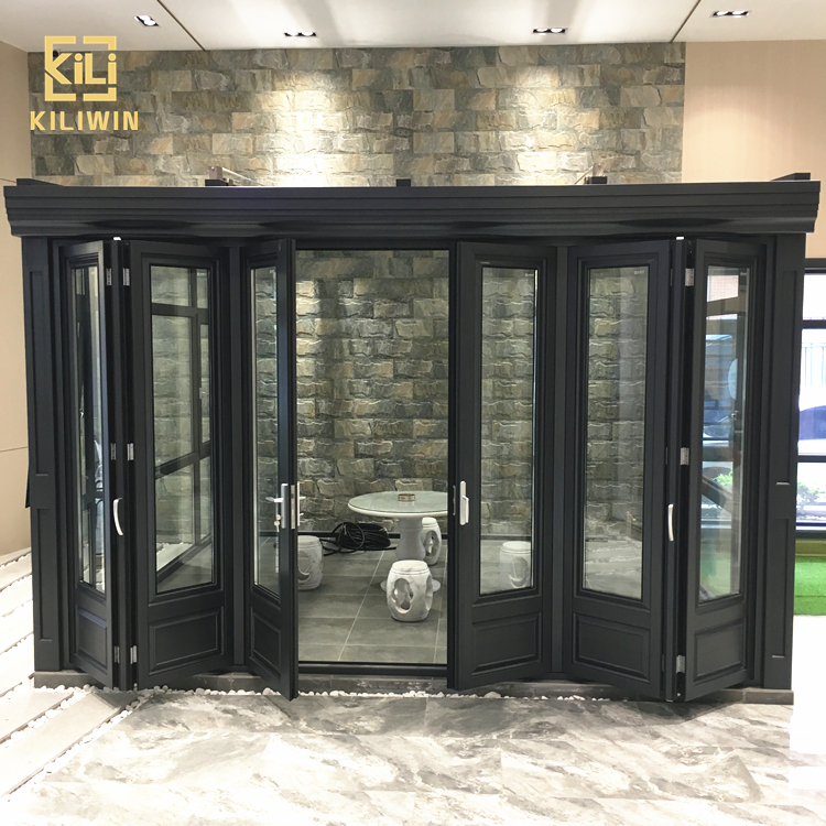 Trong Kho Lối Vào Nhà Hàng Bên Ngoài Vườn Cửa Ra Vào Pháp Nhôm Cách Nhiệt Kính Đôi Accordion Gấp Cửa Cho Cửa Hàng