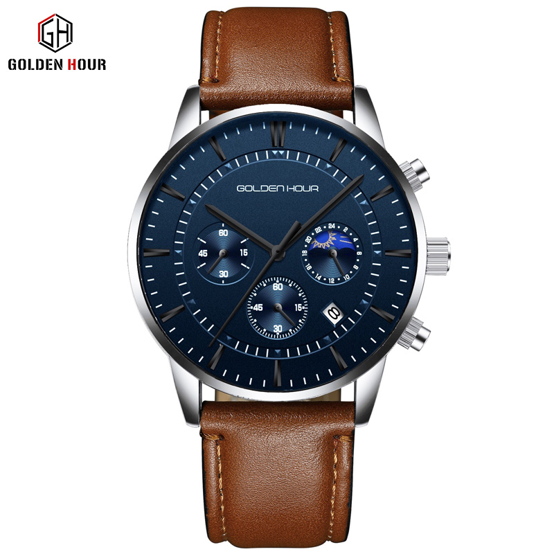 GOLDEN HOUR montres pour hommes marque de luxe décontracté montres à Quartz Hodinky heure mâle horloge Relogio Masculino