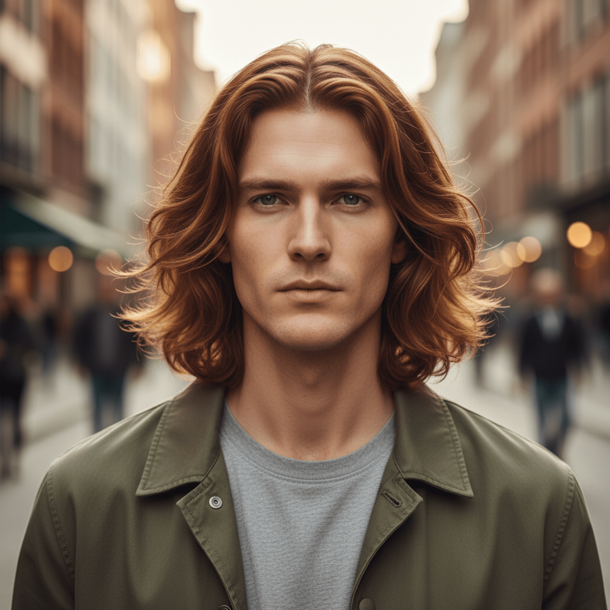 Man with natural waves, urban portrait Medium shot of a man with natural wavy hair in an urban setting.