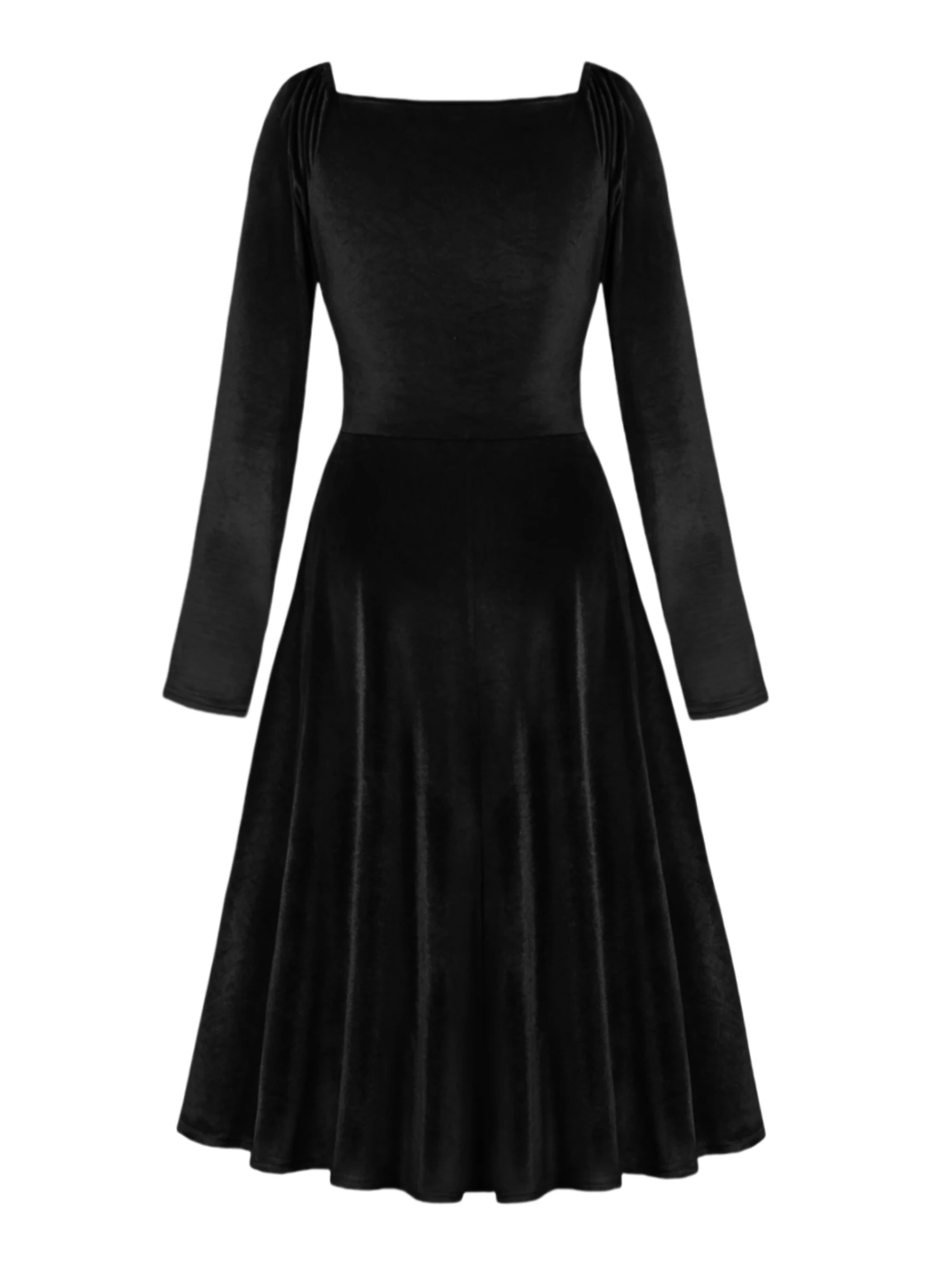 Autumn Elegant Black Velvet Dress with V-Neck & Long Sleeves